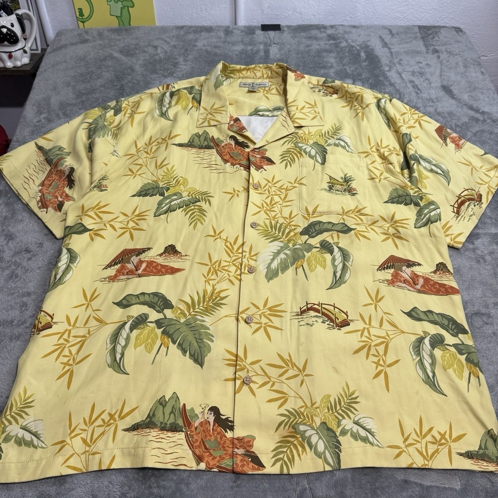 Tommy Bahama RARE Japanese Silk Button Down Shirt XXL Loop Collar Summer Aloha
